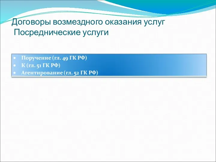 Договоры возмездного оказания услуг Посреднические услуги