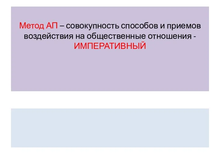 Метод АП – совокупность способов и приемов воздействия на общественные отношения - ИМПЕРАТИВНЫЙ