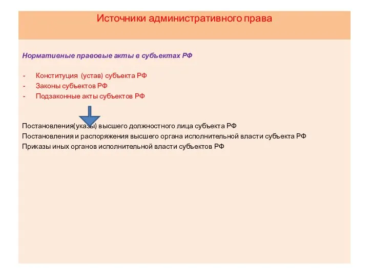 Источники административного права Нормативные правовые акты в субъектах РФ Конституция (устав)