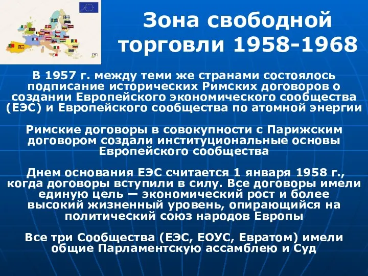 Зона свободной торговли 1958-1968 В 1957 г. между теми же странами