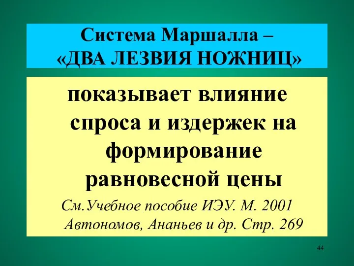 Система Маршалла – «ДВА ЛЕЗВИЯ НОЖНИЦ» показывает влияние спроса и издержек