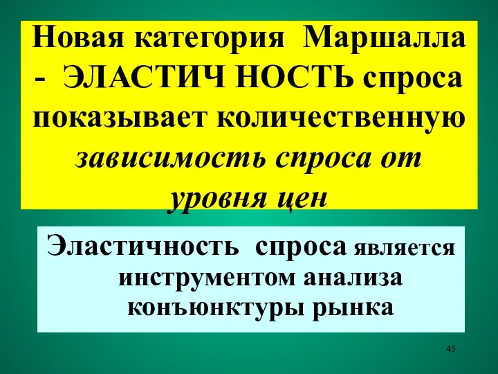 Новая категория Маршалла - ЭЛАСТИЧ НОСТЬ спроса показывает количественную зависимость спроса