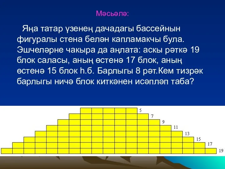 Мәсьәлә: Яңа татар үзенең дачадагы бассейнын фигуралы стена белән капламакчы була.