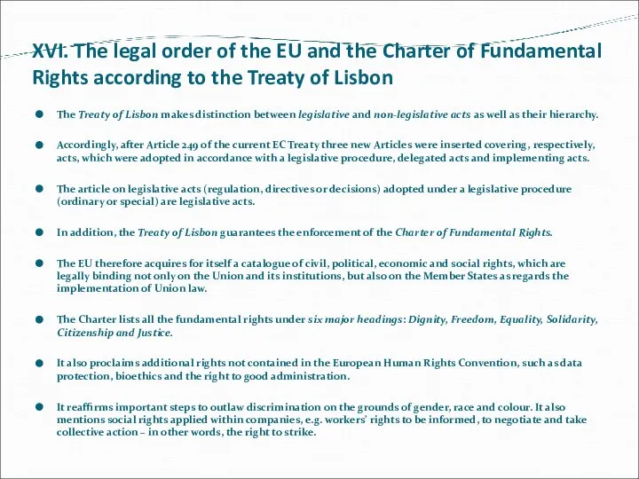 XVI. The legal order of the EU and the Charter of