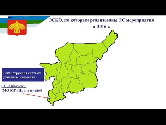 ЭСКО, по которым реализованы ЭС мероприятия в 2016 г. СП «Объячево» (МО МР «Прилузский»)