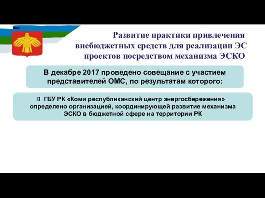 Развитие практики привлечения внебюджетных средств для реализации ЭС проектов посредством механизма