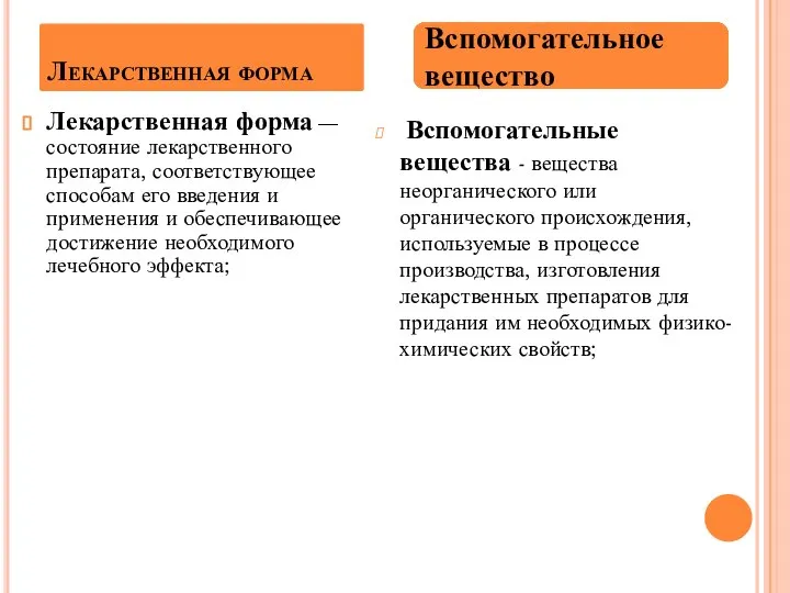 Лекарственная форма — состояние лекарственного препарата, соответствующее способам его введения и