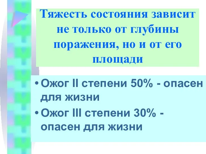 Тяжесть состояния зависит не только от глубины поражения, но и от