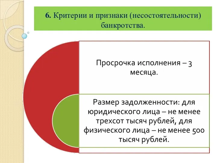 6. Критерии и признаки (несостоятельности) банкротства.