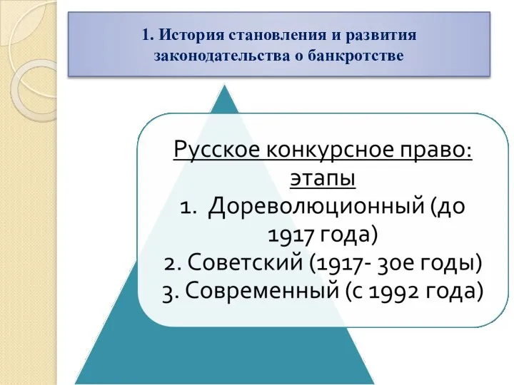 1. История становления и развития законодательства о банкротстве