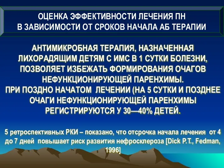 ОЦЕНКА ЭФФЕКТИВНОСТИ ЛЕЧЕНИЯ ПН В ЗАВИСИМОСТИ ОТ СРОКОВ НАЧАЛА АБ ТЕРАПИИ