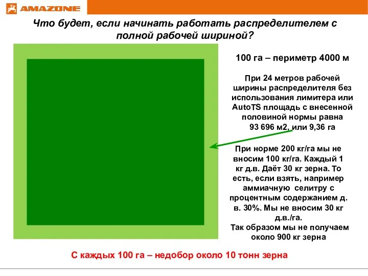 100 га – периметр 4000 м При 24 метров рабочей ширины