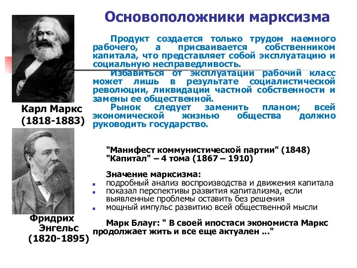 Основоположники марксизма Карл Маркс (1818-1883) Фридрих Энгельс (1820-1895) Продукт создается только
