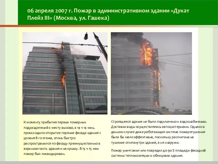 06 апреля 2007 г. Пожар в административном здании «Дукат Плейз III»