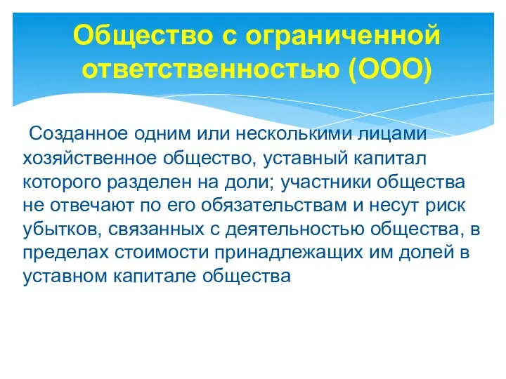 Общество с ограниченной ответственностью (ООО) Созданное одним или несколькими лицами хозяйственное