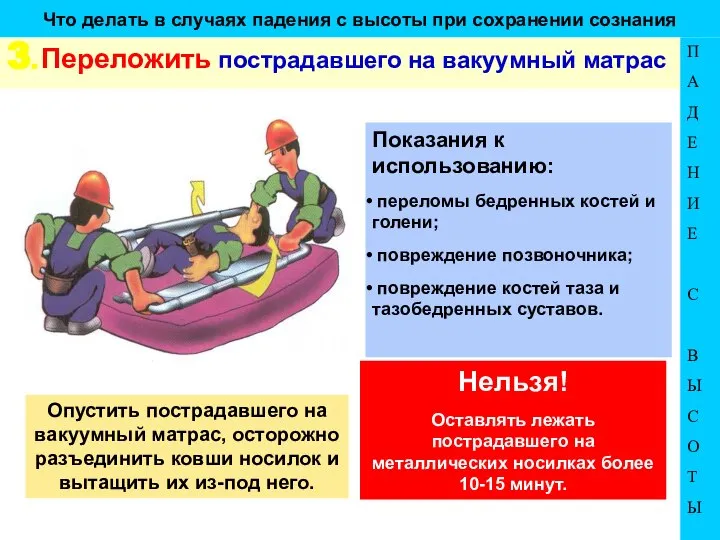 Что делать в случаях падения с высоты при сохранении сознания 3.