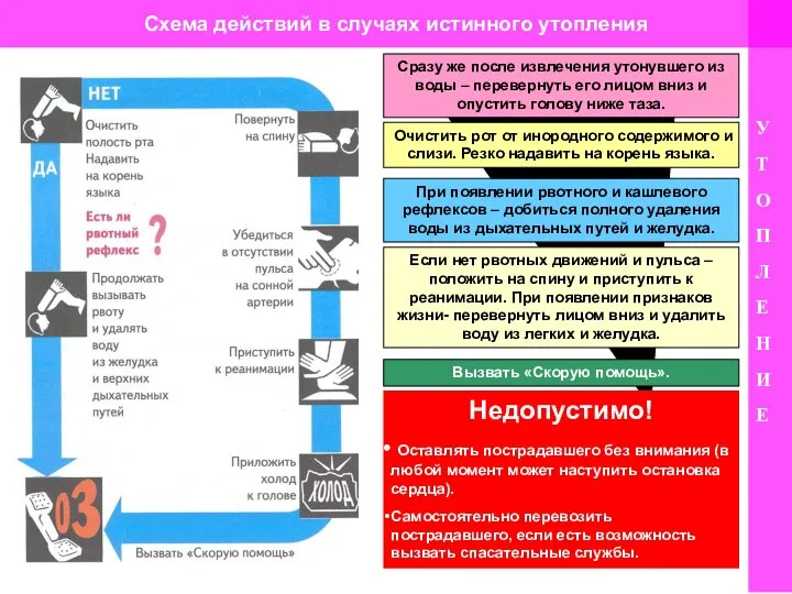 Схема действий в случаях истинного утопления У Т О П Л