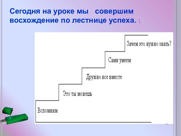 Сегодня на уроке мы совершим восхождение по лестнице успеха. :