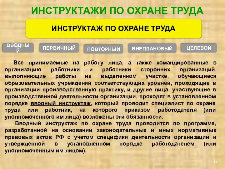 ИНСТРУКТАЖИ ПО ОХРАНЕ ТРУДА ПЕРВИЧНЫЙ ИНСТРУКТАЖ ПО ОХРАНЕ ТРУДА ВВОДНЫЙ ЦЕЛЕВОЙ