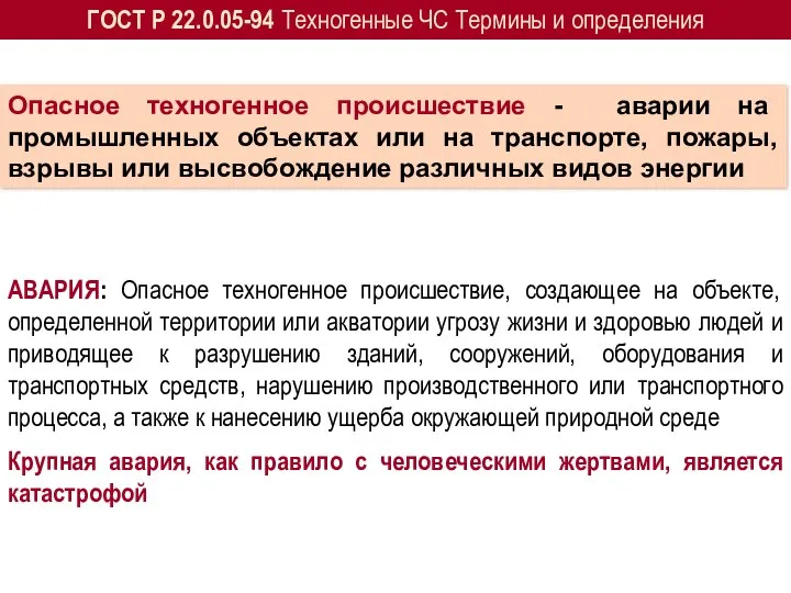 АВАРИЯ: Опасное техногенное происшествие, создающее на объекте, определенной территории или акватории