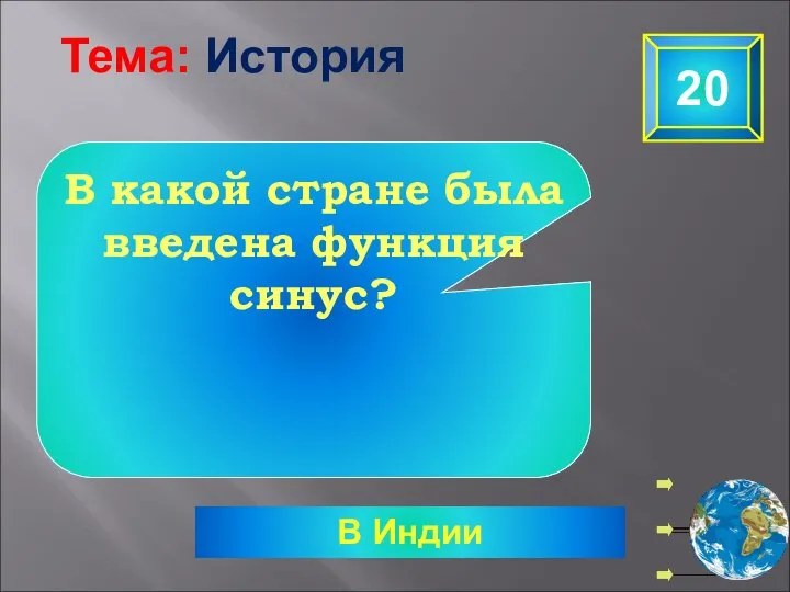 В Индии 20 В какой стране была введена функция синус? Тема: История