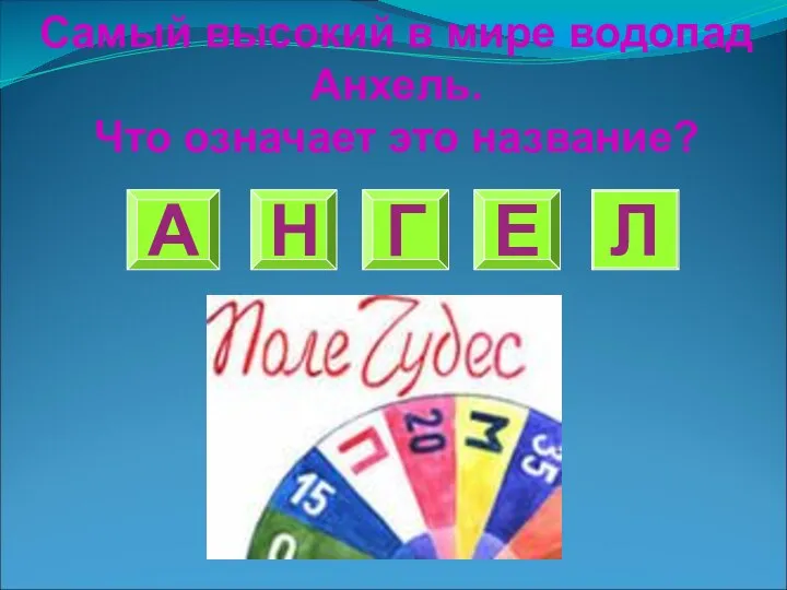 А Н Е Г Л Самый высокий в мире водопад Анхель. Что означает это название?