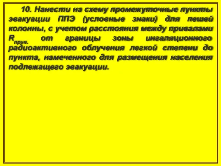 10. Нанести на схему промежуточные пункты эвакуации ППЭ (условные знаки) для