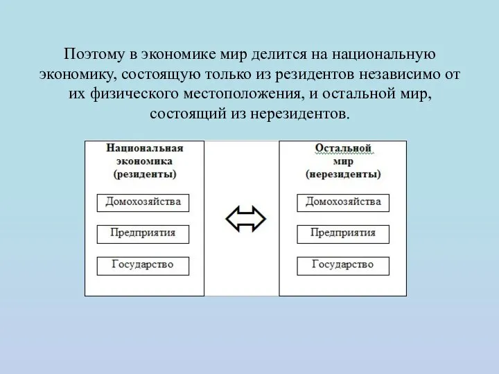 Поэтому в экономике мир делится на национальную экономику, состоящую только из