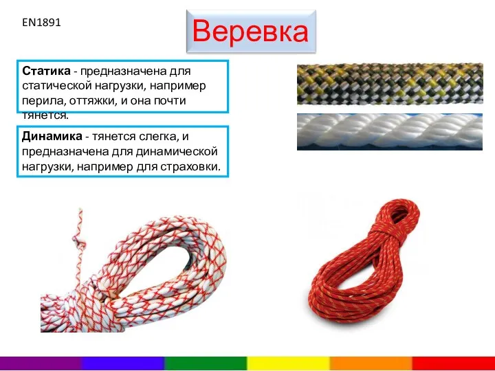 Статика - предназначена для статической нагрузки, например перила, оттяжки, и она