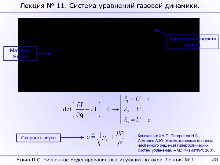 Характеристическая форма Скорость звука Матрица Якоби Куликовский А.Г., Погорелов Н.В., Семенов