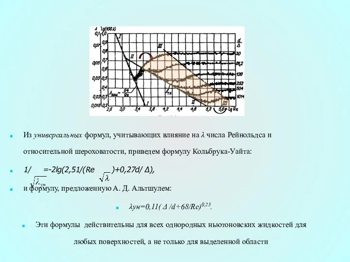 Из универсальных формул, учитывающих влияние на λ числа Рейнольдса и относительной