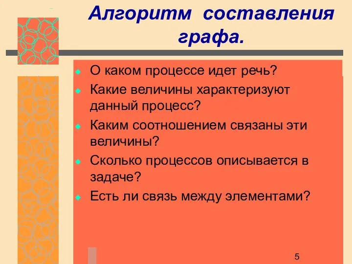 Алгоритм составления графа. О каком процессе идет речь? Какие величины характеризуют