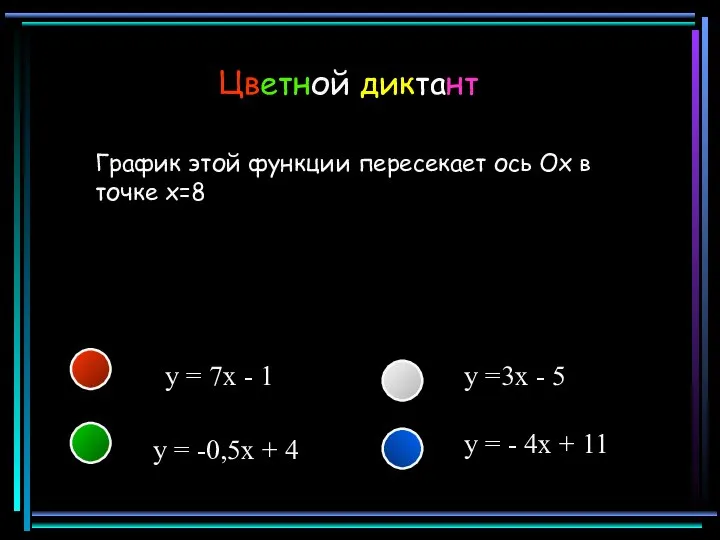 График этой функции пересекает ось Ox в точке x=8 y =3x