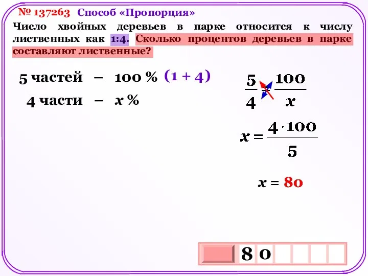 № 137263 Число хвойных деревьев в парке относится к числу лиственных