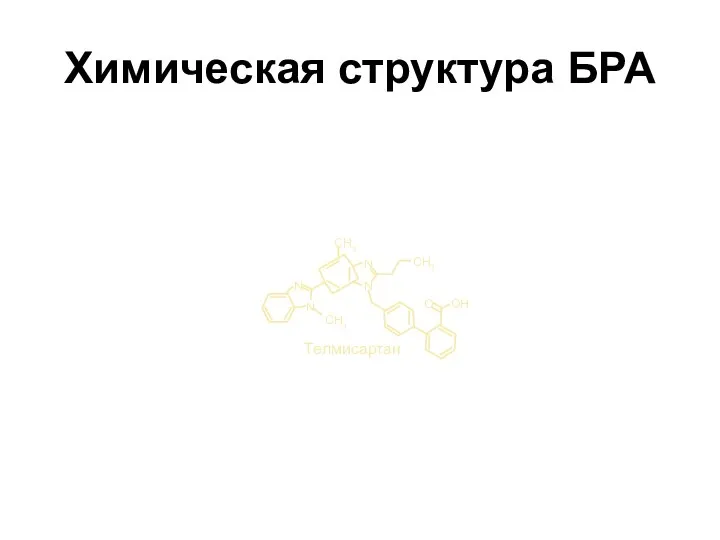 Химическая структура БРА Лозартан (активная форма) Валсартан Ирбесартан Эпросартан Телмисартан Кандесартан (активная форма) Олмесартан (активная форма)