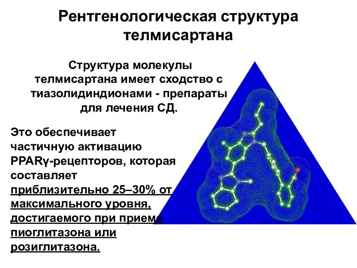 Рентгенологическая структура телмисартана Структура молекулы телмисартана имеет сходство с тиазолидиндионами -