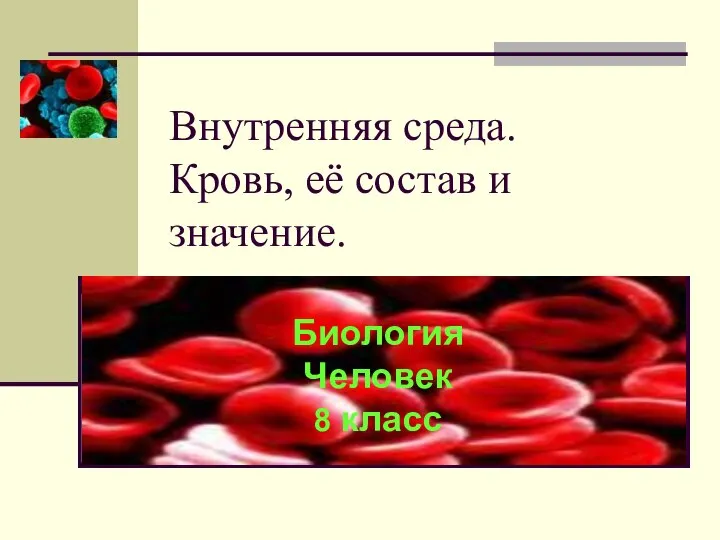 Внутренняя среда. Кровь, её состав и значение. 8 класс