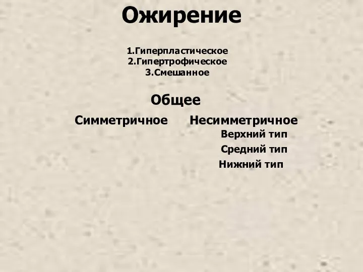 Ожирение Гиперпластическое Гипертрофическое Смешанное