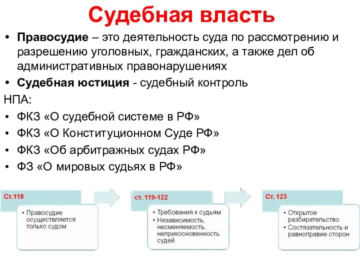 Судебная власть Правосудие – это деятельность суда по рассмотрению и разрешению