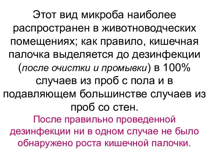 Этот вид микроба наиболее распространен в животноводческих помещениях; как правило, кишечная