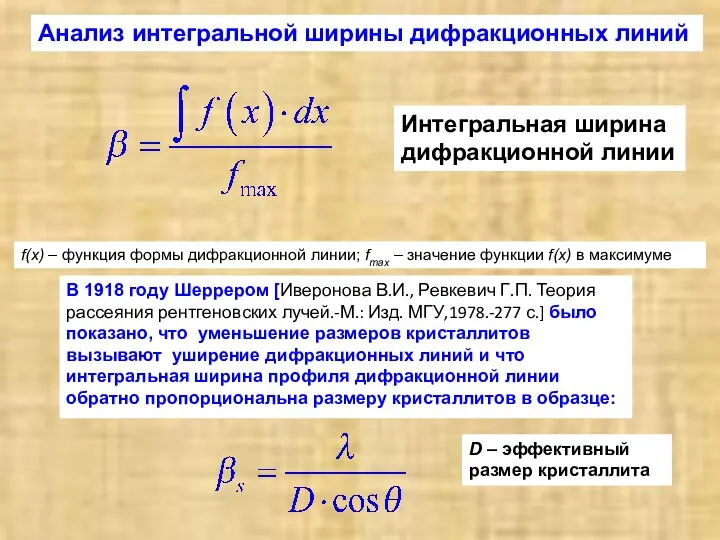 f(x) – функция формы дифракционной линии; fmax – значение функции f(x)