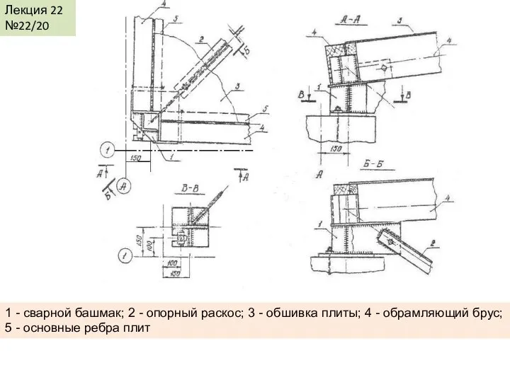 Лекция 22 №22/20 1 - сварной башмак; 2 - опорный раскос;