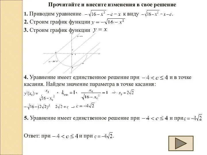 Прочитайте и внесите изменения в свое решение 1. Приводим уравнение к