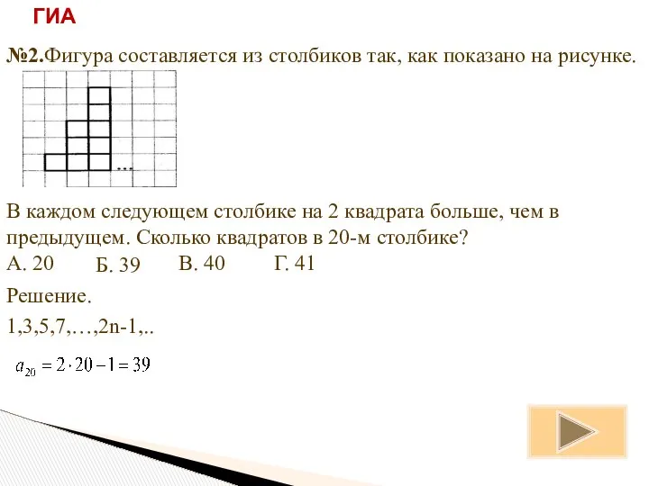 ГИА №2.Фигура составляется из столбиков так, как показано на рисунке. В