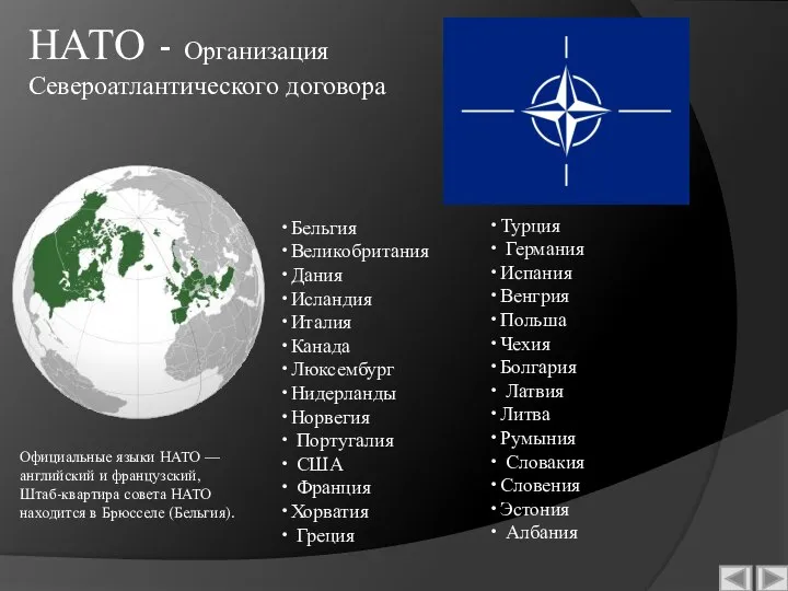 НАТО - Организация Североатлантического договора Бельгия Великобритания Дания Исландия Италия Канада