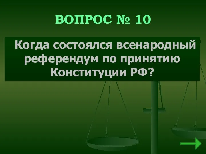 ВОПРОС № 10 Когда состоялся всенародный референдум по принятию Конституции РФ?