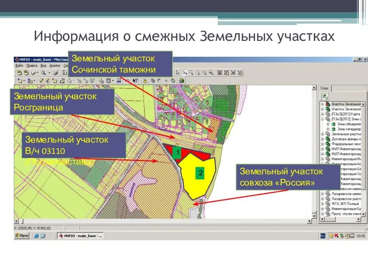 Информация о смежных Земельных участках Земельный участок Сочинской таможни Земельный участок