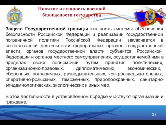 Понятие и сущность военной безопасности государства Защита Государственной границы как часть