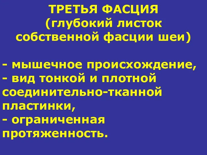 ТРЕТЬЯ ФАСЦИЯ (глубокий листок собственной фасции шеи) - мышечное происхождение, -