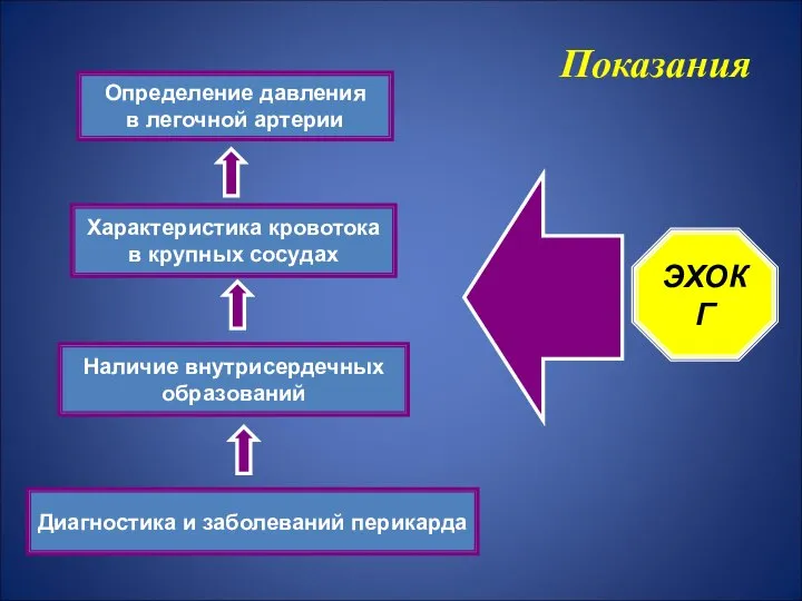 Наличие внутрисердечных образований Характеристика кровотока в крупных сосудах ЭХОКГ Диагностика и